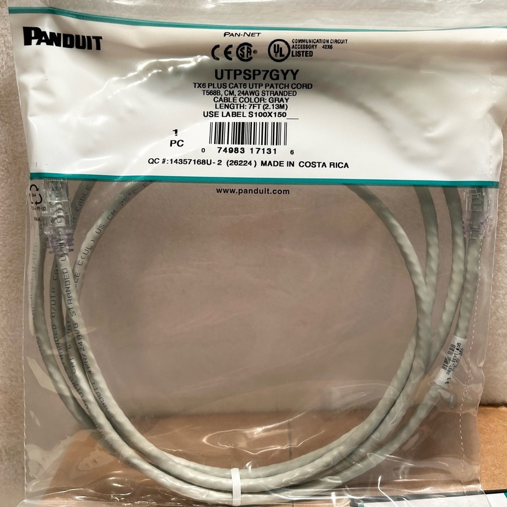 NEW Panduit UTPSP7GYY BOX OF 10 TX6 PLUS CAT 6 UTP Patch Cord 7FT - Picture 3 of 3